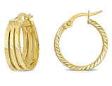 14K Yellow Gold Triple Row Textured Hoop Earrings (19mm)